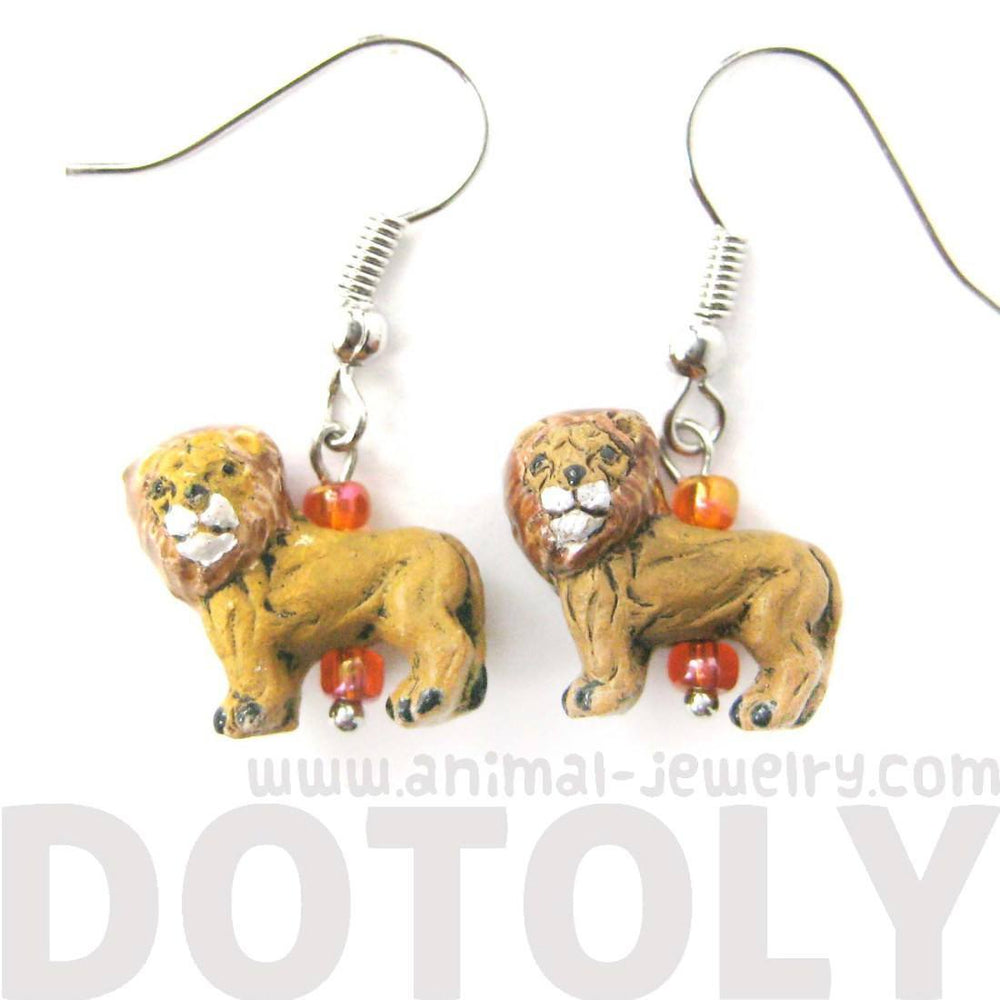 Detailed Lion Shaped Porcelain Ceramic Animal Dangle Earrings | DOTOLY