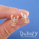 Small Lobster Shaped Marine Life Inspired Stud Earrings in Rose Gold