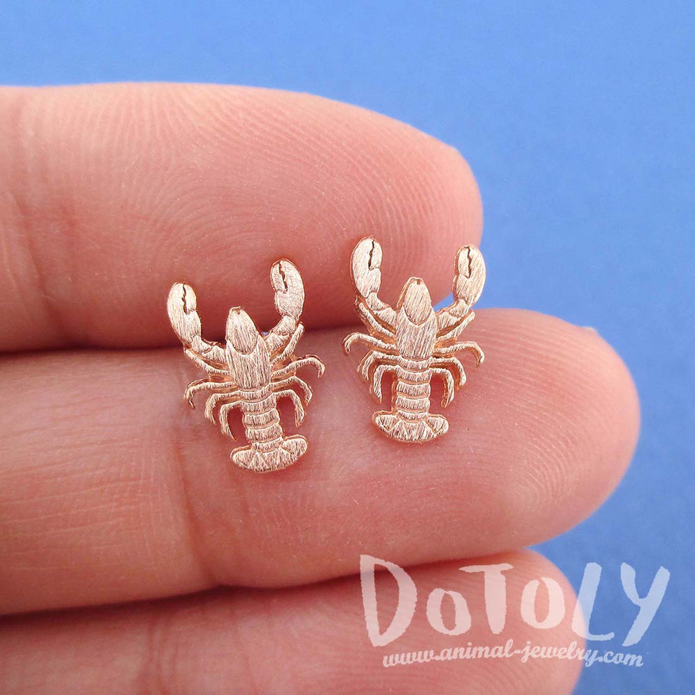 Small Lobster Shaped Marine Life Inspired Stud Earrings in Rose Gold