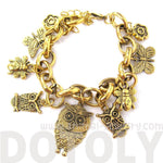 Detailed Owl Bird Animal Charm Bracelet in Gold | Animal Jewelry