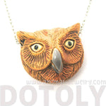 Detailed Owl Head Bird Shape Porcelain Ceramic Animal Pendant Necklace