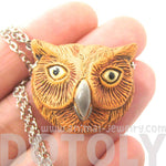 Detailed Owl Head Bird Shape Porcelain Ceramic Animal Pendant Necklace