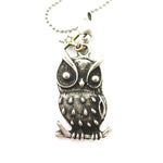 Detailed Owl On A Branch Bird Shaped Pendant Necklace in Silver