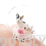 Detailed Porcelain Kitty Cat Glass Snow Globe Bubble Adjustable Ring
