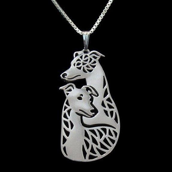 Whippet Greyhound Dog Shaped Cut Out Pendant Necklace