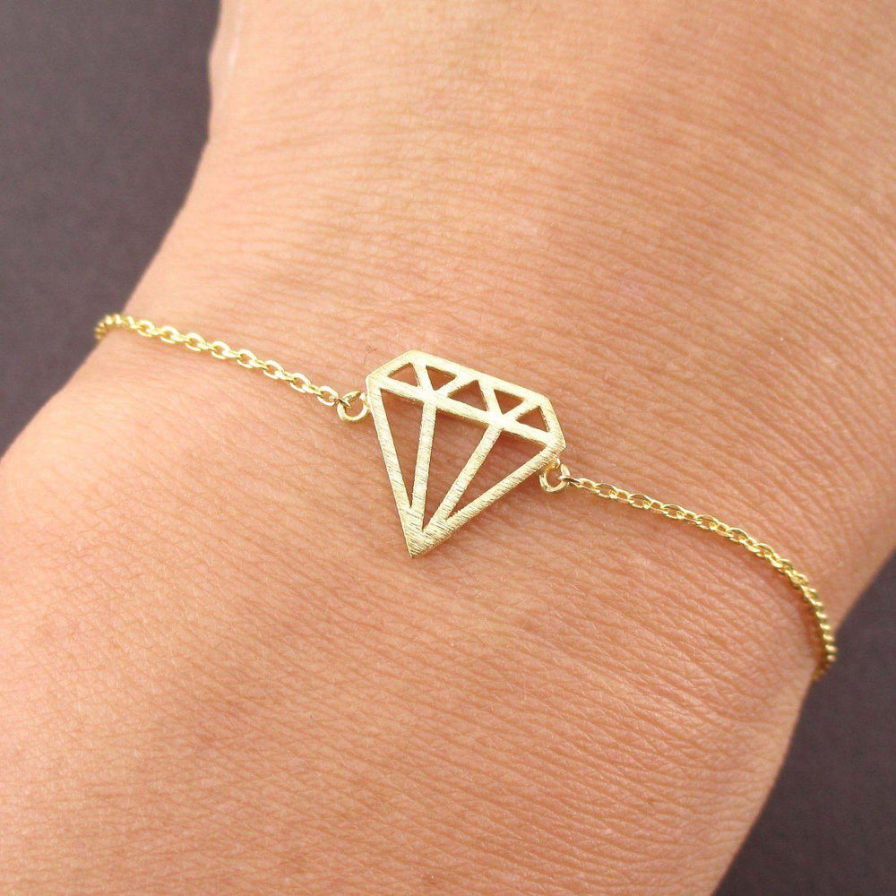 Diamond Outline Shaped Dye Cut Charm Bracelet in Gold | DOTOLY