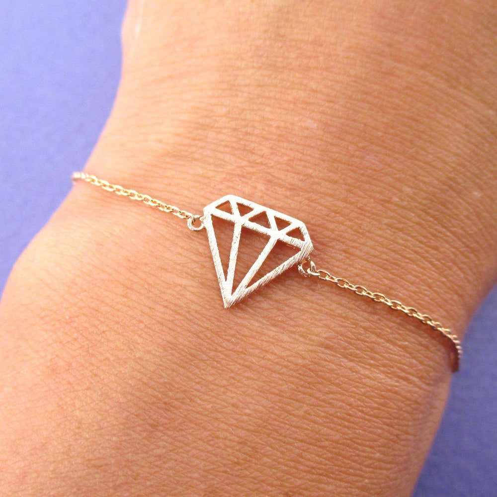 Diamond Outline Shaped Dye Cut Charm Bracelet in Rose Gold | DOTOLY