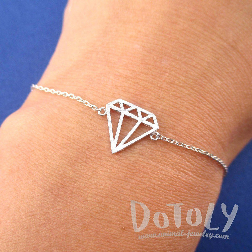 Diamond Outline Shaped Dye Cut Charm Bracelet in Silver | DOTOLY