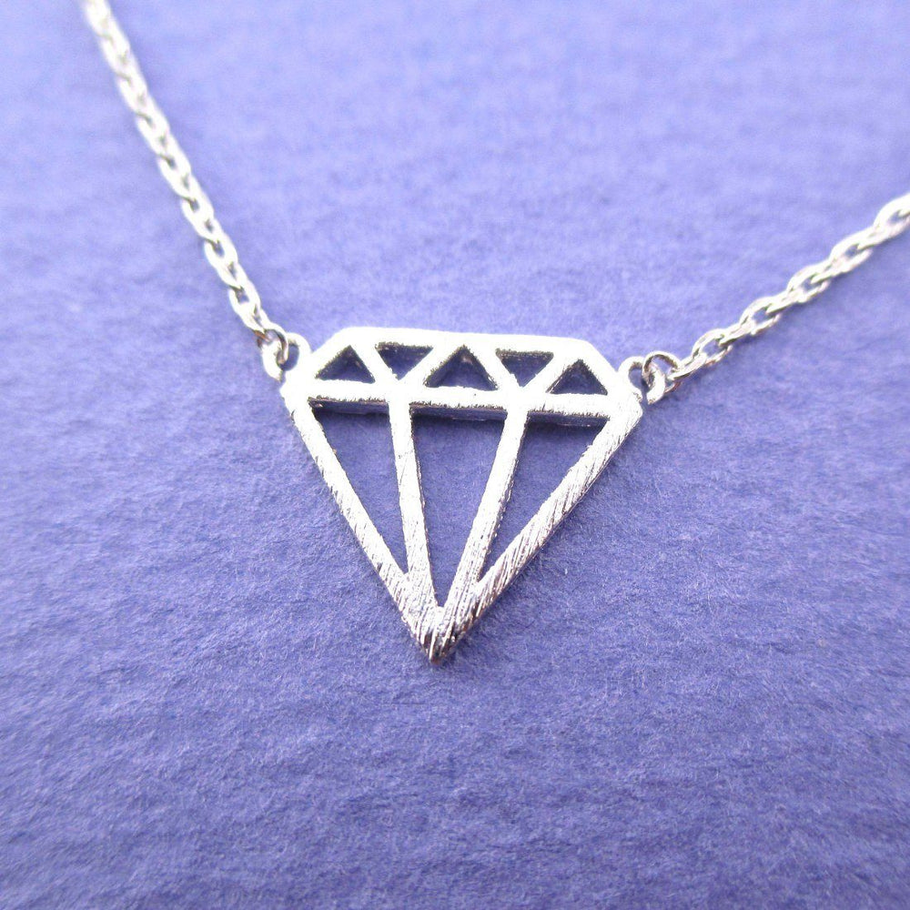 Diamond Outline Shaped Dye Cut Pendant Necklace in Silver | DOTOLY