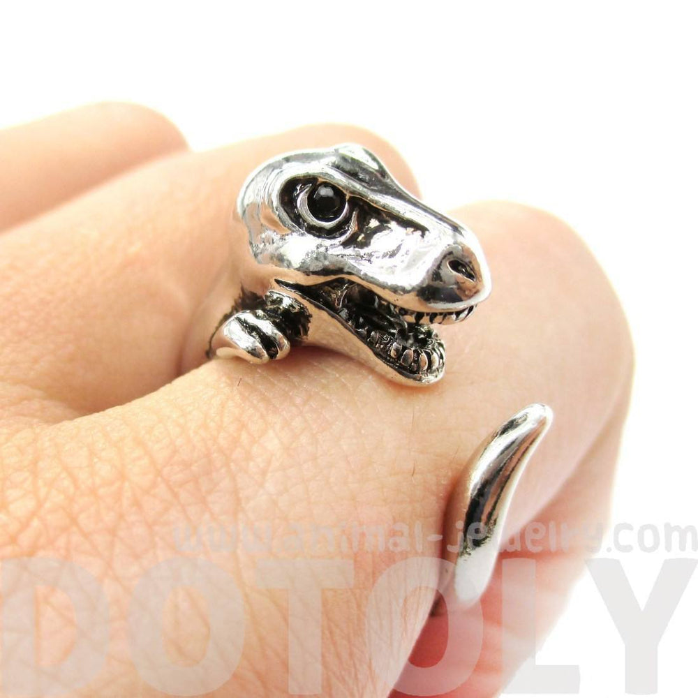 Dinosaur T-Rex Prehistoric Animal Wrap Around Hug Ring in Shiny Silver