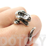 Dinosaur T-Rex Prehistoric Animal Wrap Around Hug Ring in Shiny Silver