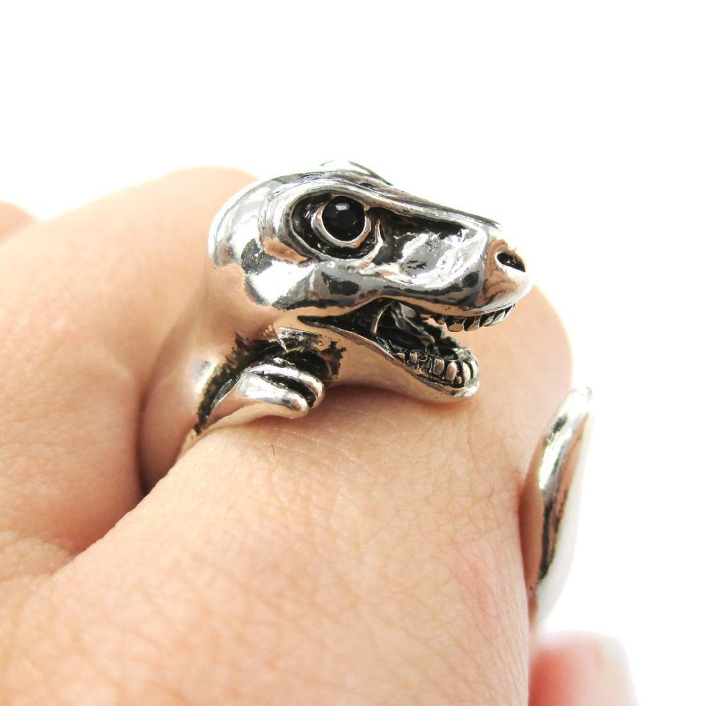 Dinosaur T-Rex Prehistoric Animal Wrap Around Hug Ring in Shiny Silver