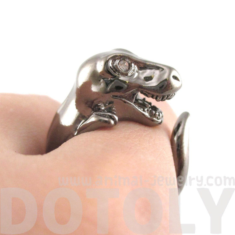 Dinosaur T-Rex Shaped Animal Ring in Gunmetal Silver