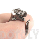 Dinosaur T-Rex Shaped Animal Ring in Gunmetal Silver