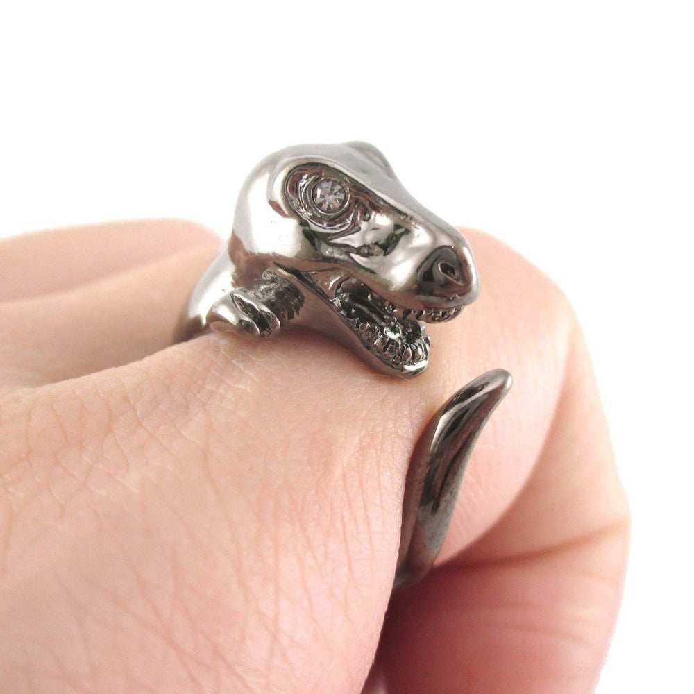 Dinosaur T-Rex Shaped Animal Ring in Gunmetal Silver