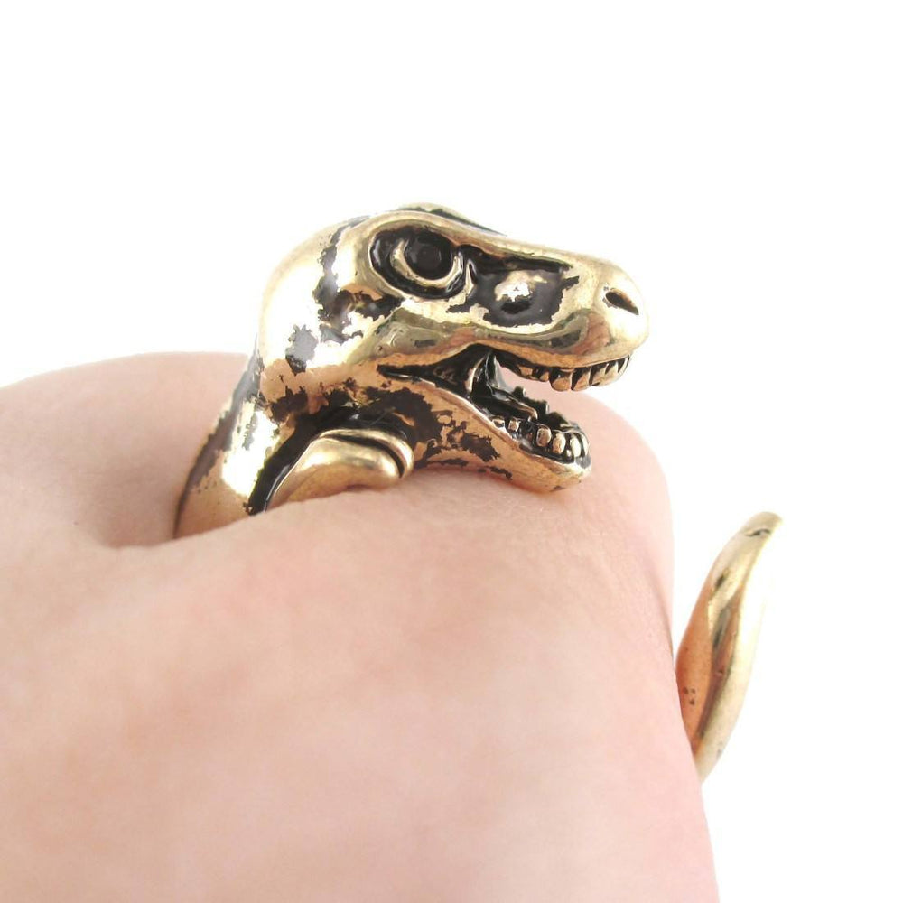 Dinosaur T-Rex Prehistoric Animal Ring in Shiny Gold