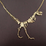 Dinosaur Themed T-Rex Fossil Skeleton Ring and Necklace Set in Gold