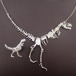 Dinosaur Themed T-Rex Fossil Skeleton Ring and Necklace Set in Silver
