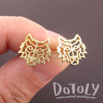 Direwolf Dye Cut Wolf Face Shaped Stud Earrings in Gold | DOTOLY
