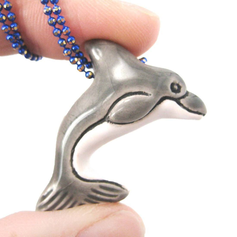 Porcelain Ceramic Dolphin Sea Animal Totem Pendant Necklace | Handmade
