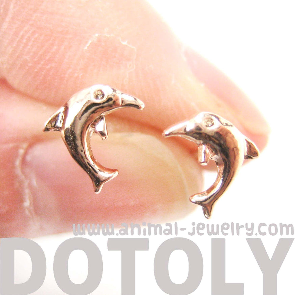Small Dolphin Fish Sea Animal Stud Earrings in Rose Gold | DOTOLY | DOTOLY