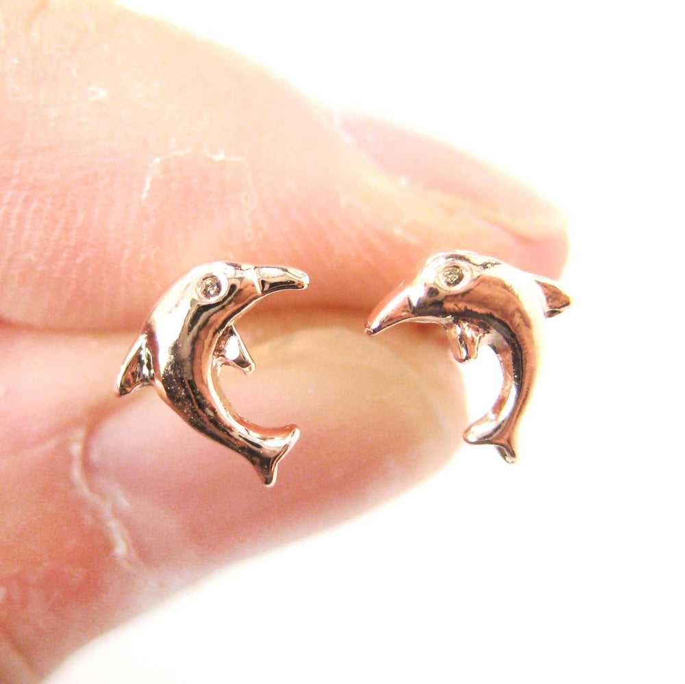 Small Dolphin Fish Sea Animal Stud Earrings in Rose Gold | DOTOLY | DOTOLY