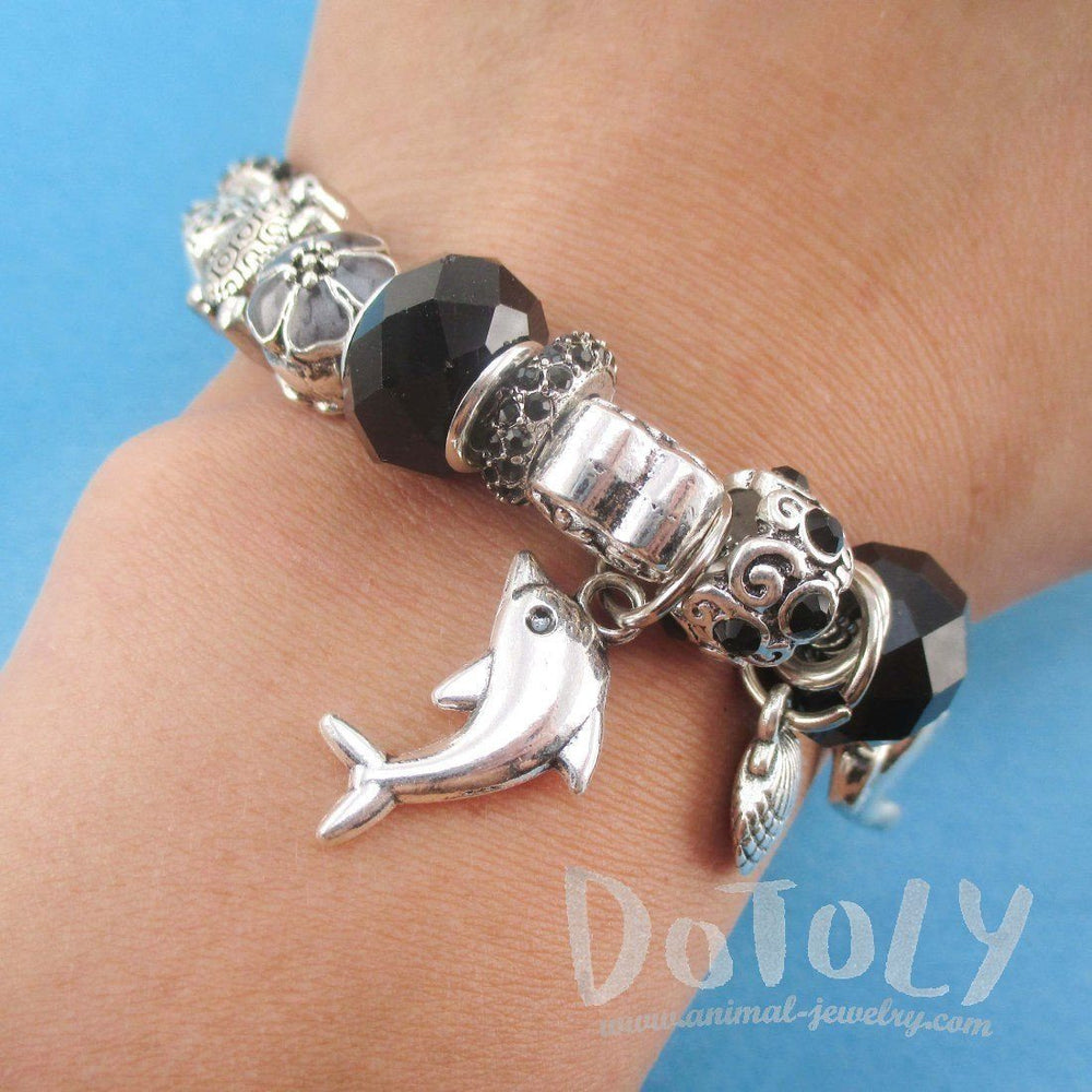 Dolphins Flowers and Sea Turtle Charm Bracelet with Barrel Clasp and Safety Chain | DOTOLY