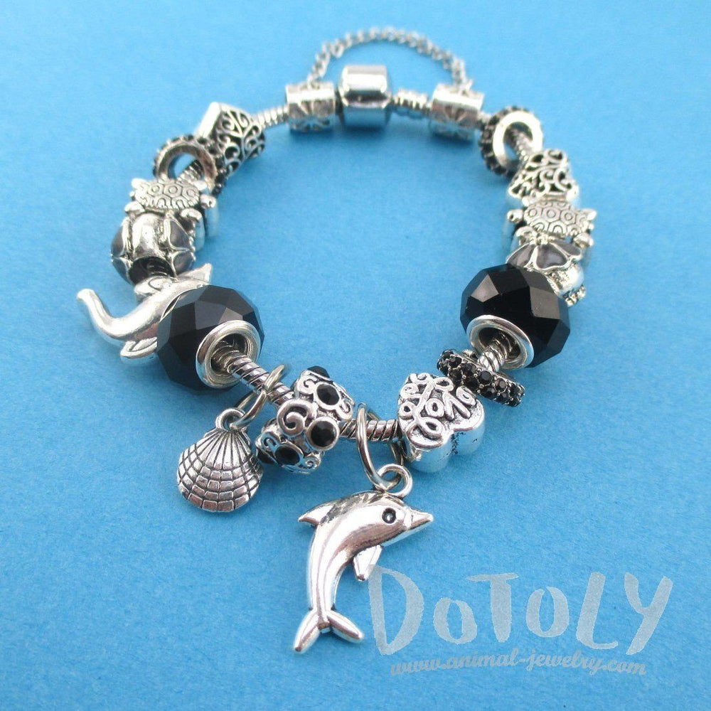 Dolphins Flowers and Sea Turtle Charm Bracelet with Barrel Clasp and Safety Chain | DOTOLY