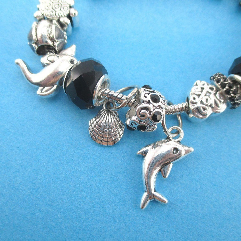 Dolphins Flowers and Sea Turtle Charm Bracelet with Barrel Clasp and Safety Chain | DOTOLY