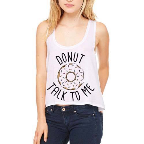 Donut Talk To Me Pun Joke Crop Top Tee in White | DOTOLY