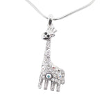 Dorky Giraffe Shaped Pendant Necklace in Silver with Rhinestones