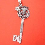 Skeleton Key Pendant with Decorative Crown Detail Necklace in Silver | DOTOLY