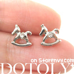 Small Rocking Horse Shaped Animal Stud Earrings in Silver | DOTOLY