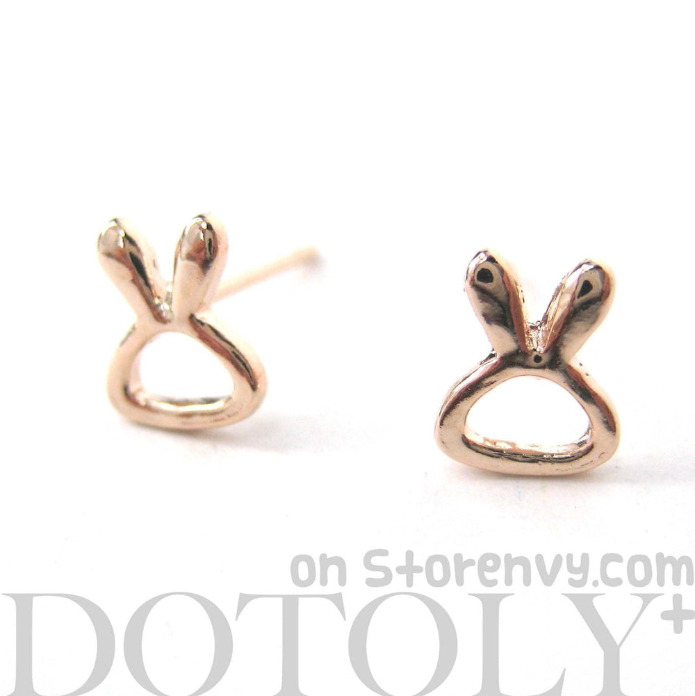 Tiny Bunny Rabbit Outline Animal Themed Stud Earrings in Rose Gold | DOTOLY