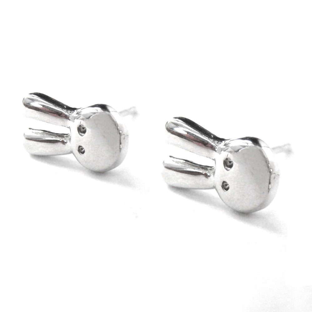 Tiny Bunny Rabbit Miffy Animal Themed Stud Earrings in Silver | DOTOLY
