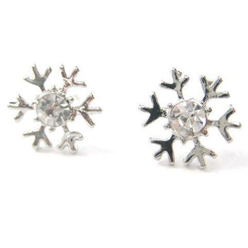 Unique Snowflake Shaped Stud Earrings in Silver with Rhinestones | DOTOLY | DOTOLY