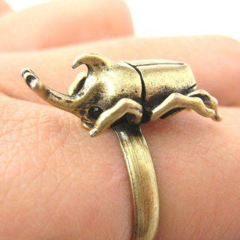 Adjustable Horned Stag Beetle Insect Animal Ring in Brass | DOTOLY | DOTOLY
