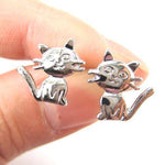Adorable Kitty Cat Animal Shaped Stud Earrings in Shiny Silver | DOTOLY