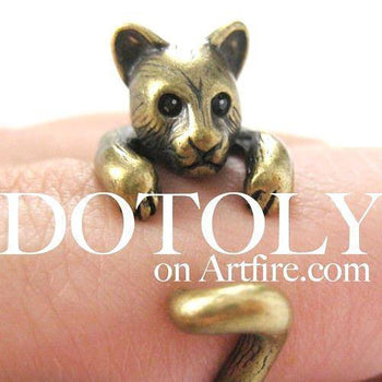 3D Kitty Cat Animal Wrap Around Ring in Brass in US Size 5 to Size 9 | DOTOLY