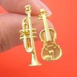 Musical Instrument Themed Violin and Trumpet Shaped Stud Earrings in Gold | DOTOLY