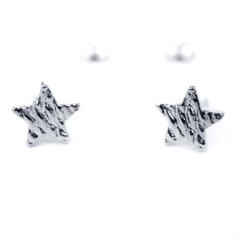 Small Star Shaped Stud Earrings with Textured Details in Silver | DOTOLY