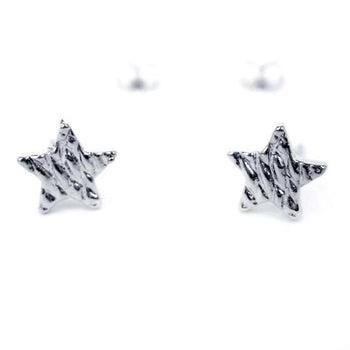 Small Star Shaped Stud Earrings with Textured Details in Silver | DOTOLY