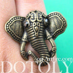 Adjustable Elephant Shaped Animal Ring in Brass with Textured Detail | DOTOLY | DOTOLY