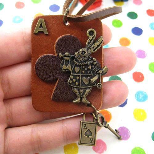 Ace of Clubs Bunny Rabbit Playing Card Pendant Necklace in Leather | DOTOLY