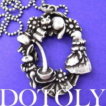 Alice in Wonderland Inspired Kitty Cat Bunny Rabbit and Teacup Necklace | DOTOLY