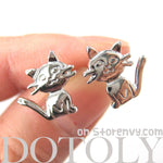 Adorable Kitty Cat Animal Shaped Stud Earrings in Shiny Silver | DOTOLY