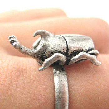 Adjustable Horned Stag Beetle Insect Animal Ring in Silver | DOTOLY | DOTOLY