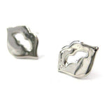 Rolling Stones Lips and Tongue Shaped Stud Earrings in Silver | DOTOLY