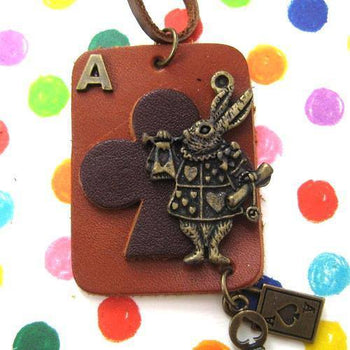 Ace of Clubs Bunny Rabbit Playing Card Pendant Necklace in Leather | DOTOLY