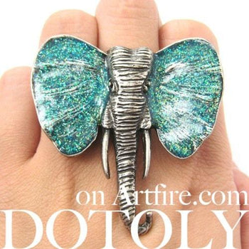 adjustable-elephant-animal-ring-in-silver-with-turquoise-glitter-ears